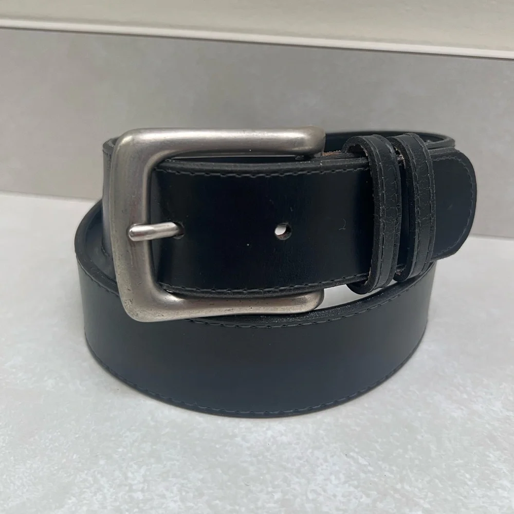 Vintage Schiaparelli Black Belt with Large Silver Buckle Size Small/Medium